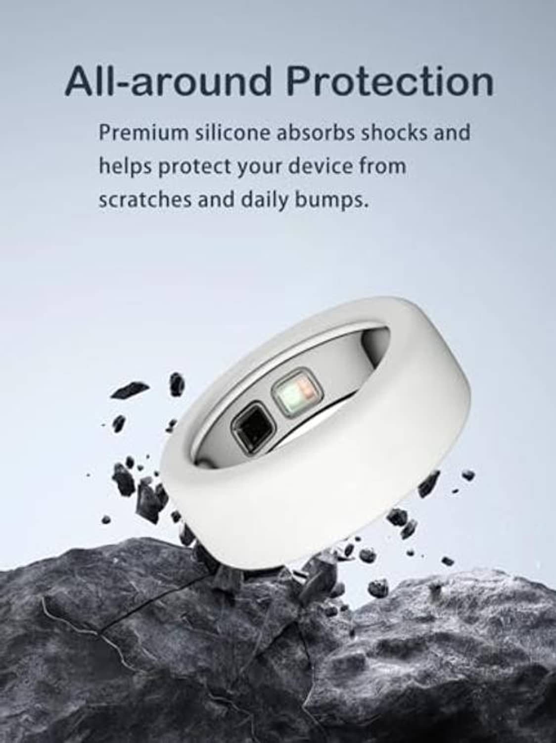 White silicone protective case with smart ring installed