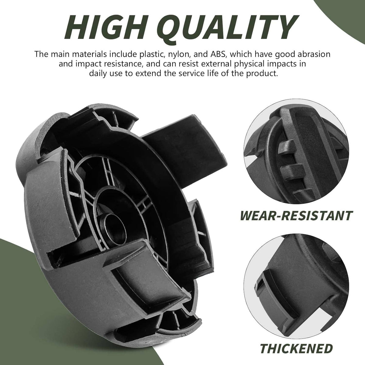 Black weed trimmer head cap replacement with reinforced wear-resistant guard sections