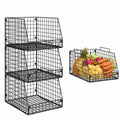 Black stackable wire storage baskets, three-tier corner unit and single bin