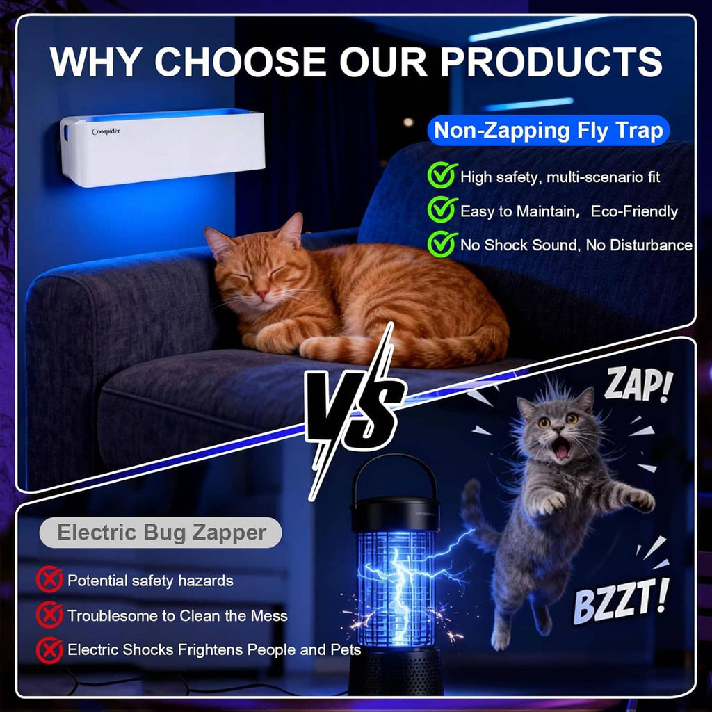 White wall-mounted fly light trap unit with blue UV glow