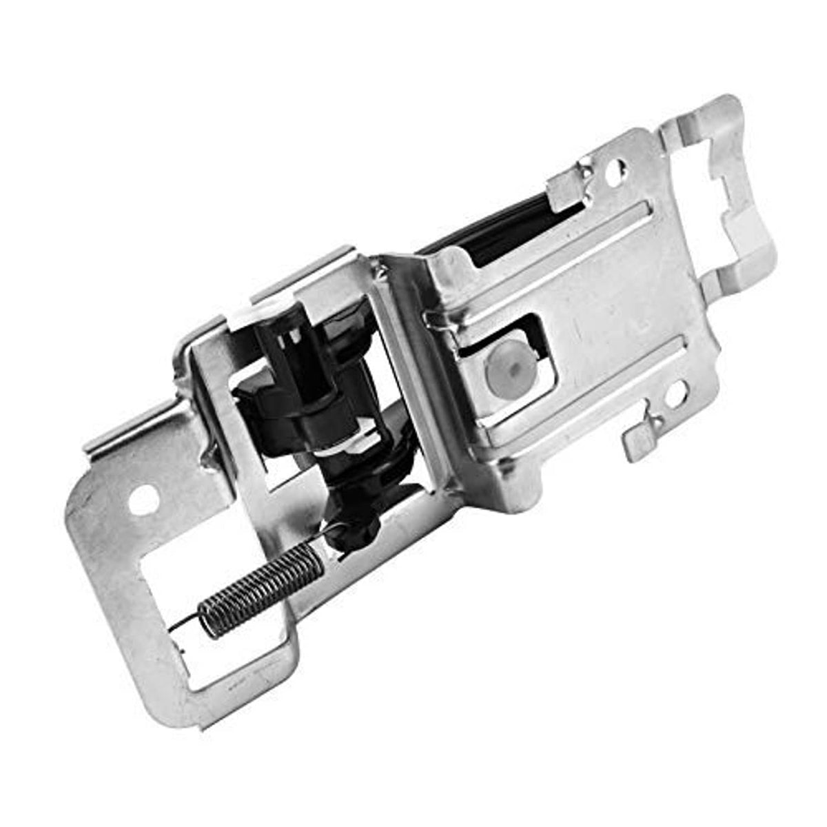 Inside door handle latch mechanism with black release pad and silver mounting plate