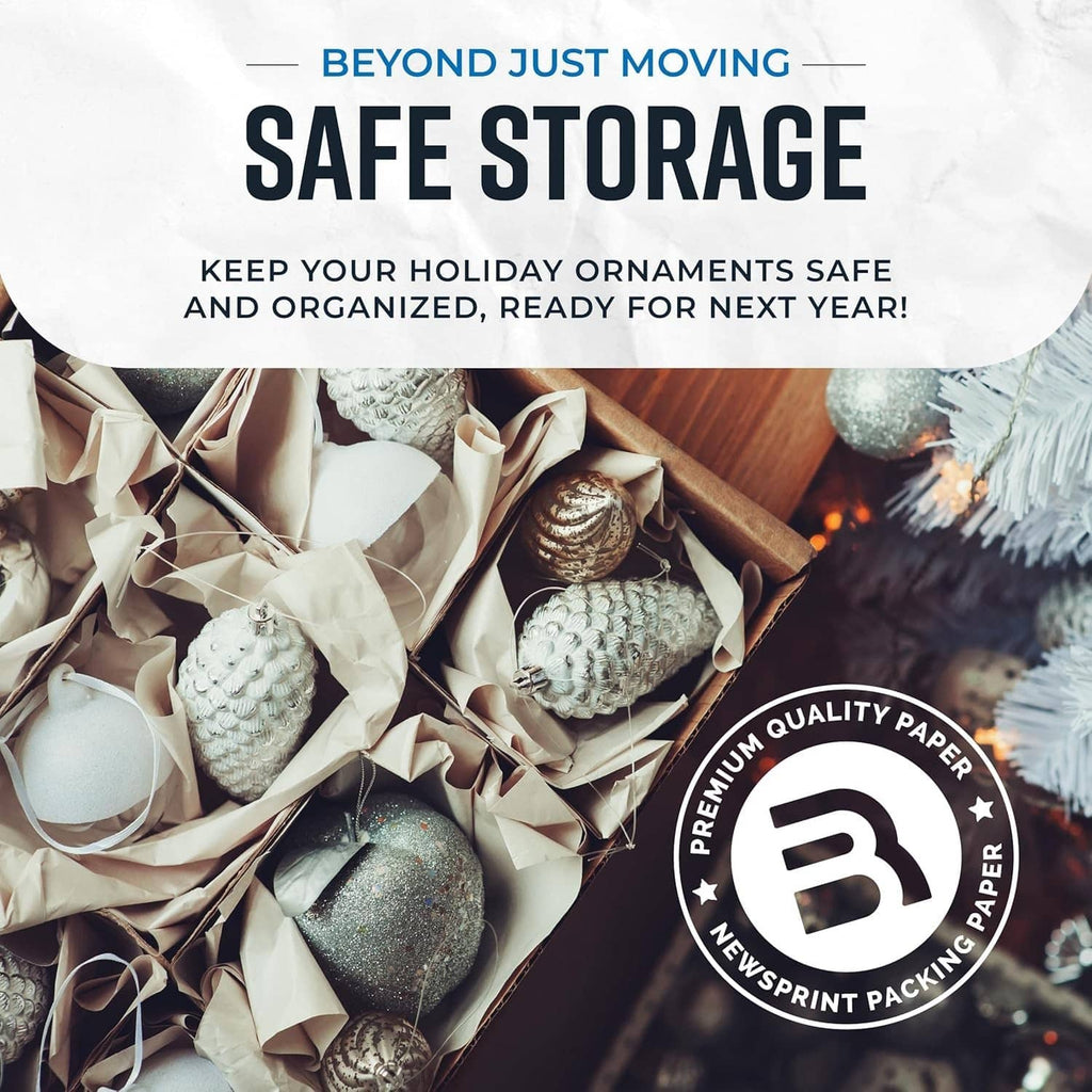 Newsprint packing paper for safe storage, wrapping holiday ornaments and keeping them secure