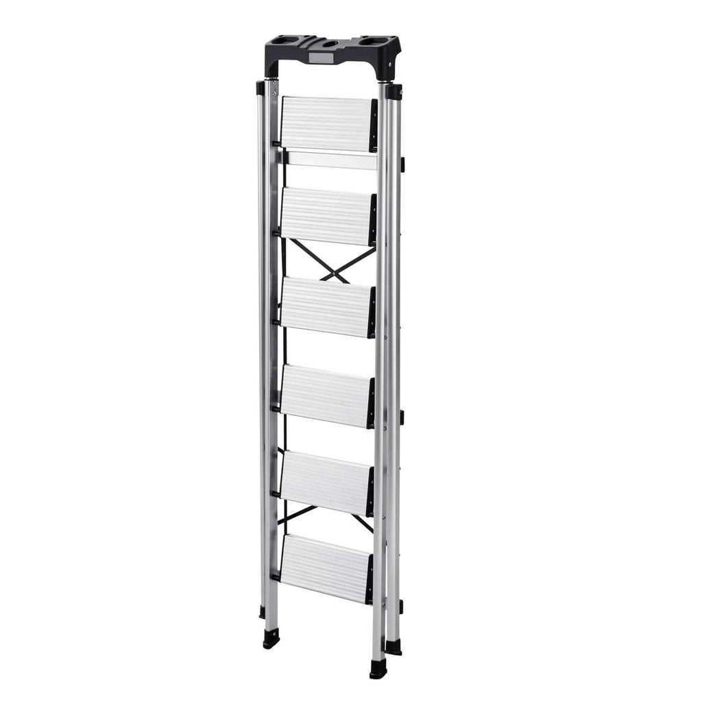 6-step aluminum folding ladder with anti-slip steps and top handgrip