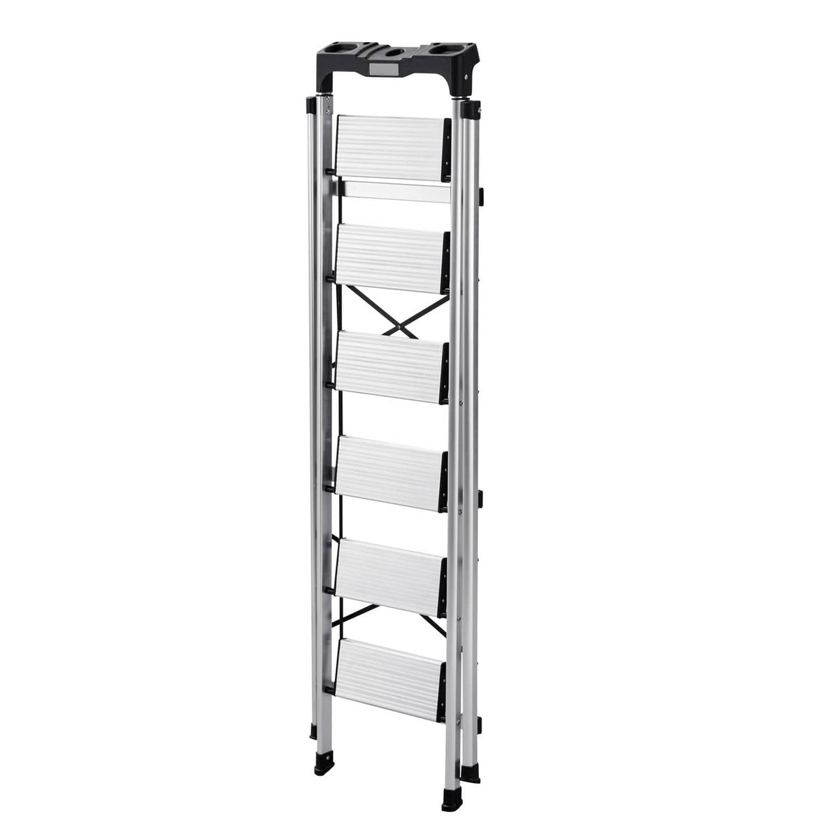 6-step aluminum folding ladder with anti-slip steps and top handgrip
