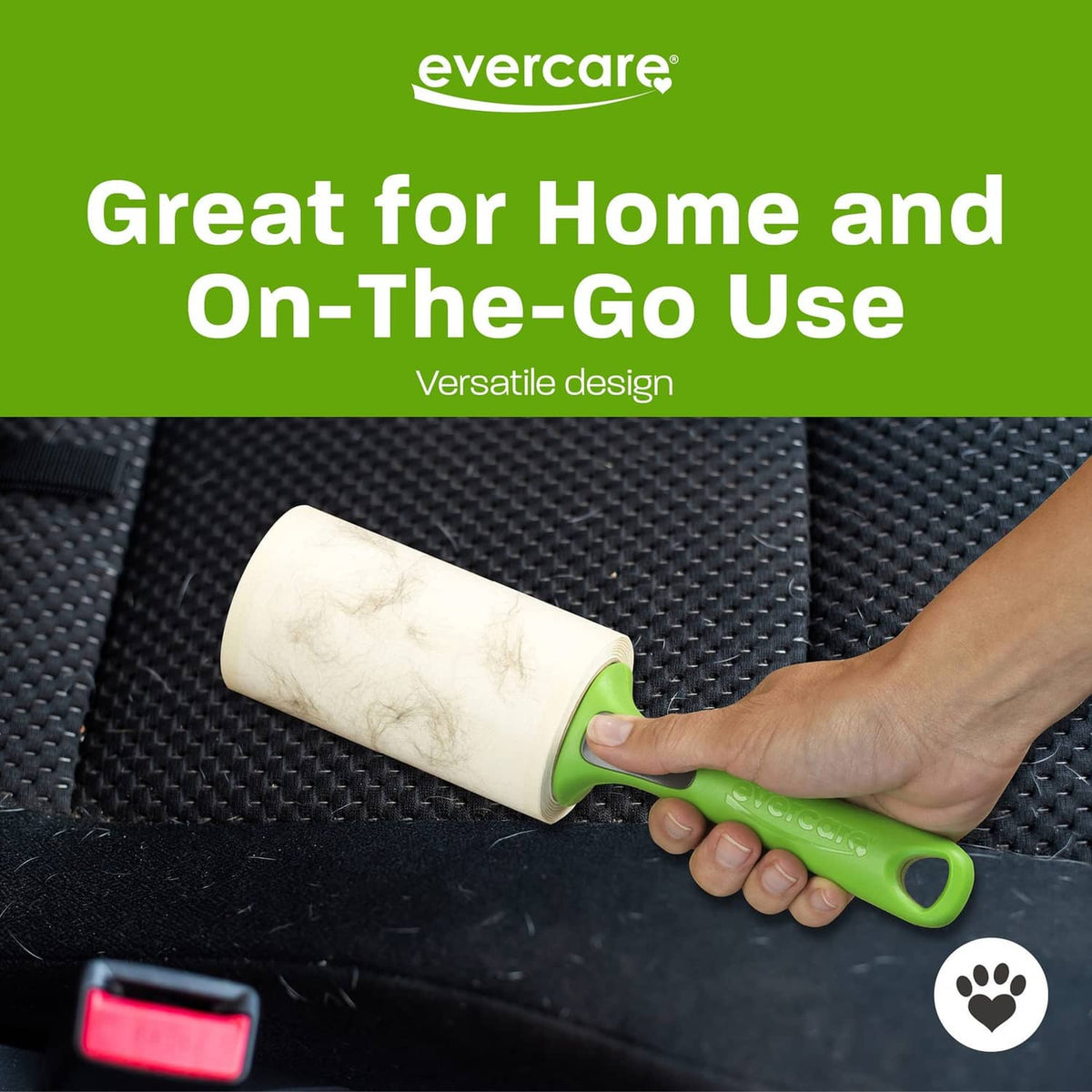 Evercare lint roller with adhesive sheet for home and on-the-go, green handle.