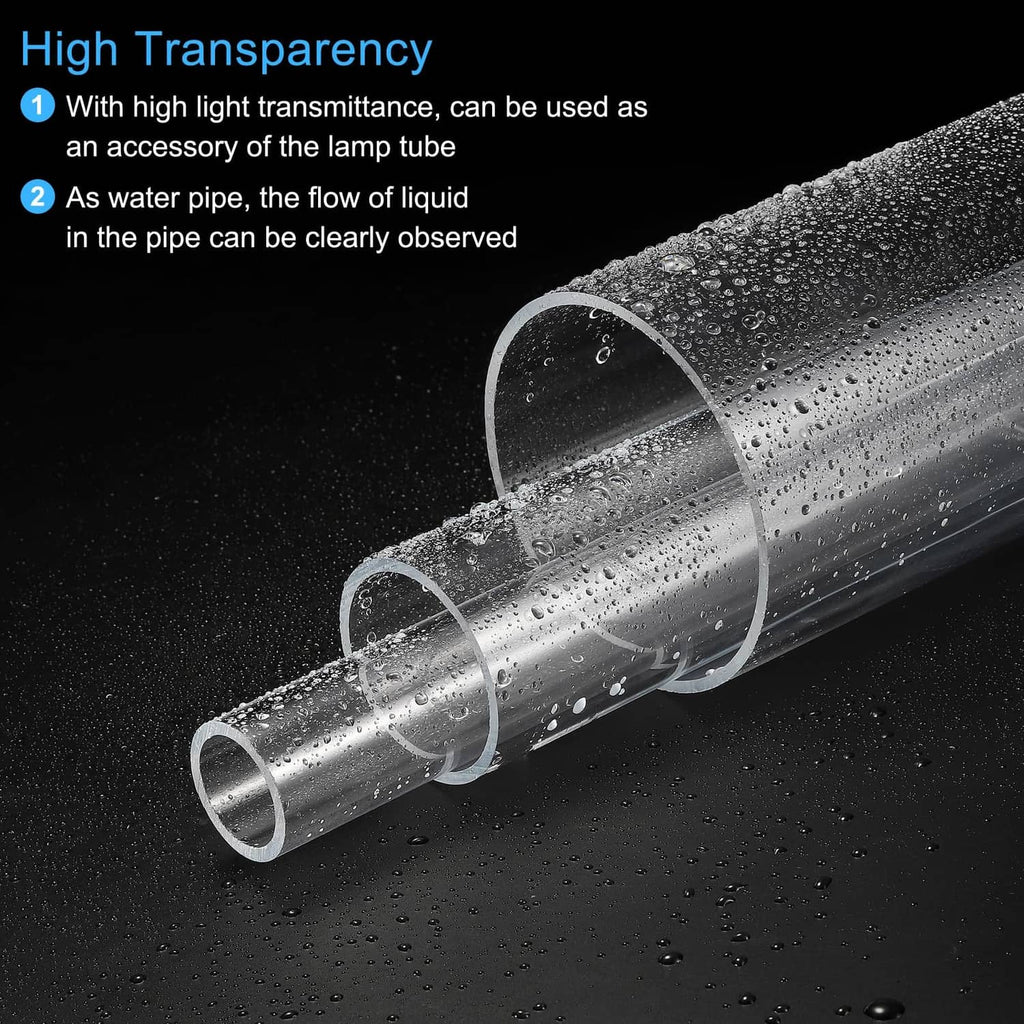Clear acrylic round tube with water droplets on transparent cylindrical body