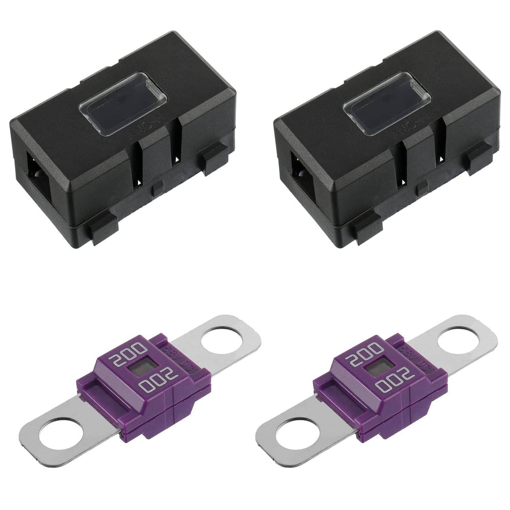 Black AMI/Midi fuse holder with clear window and connector pins, bolt-on style