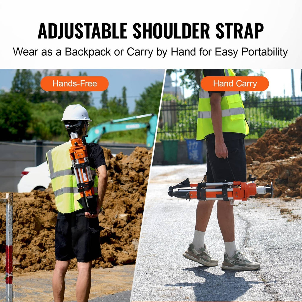 Orange laser level tripod stand with adjustable shoulder strap for carrying