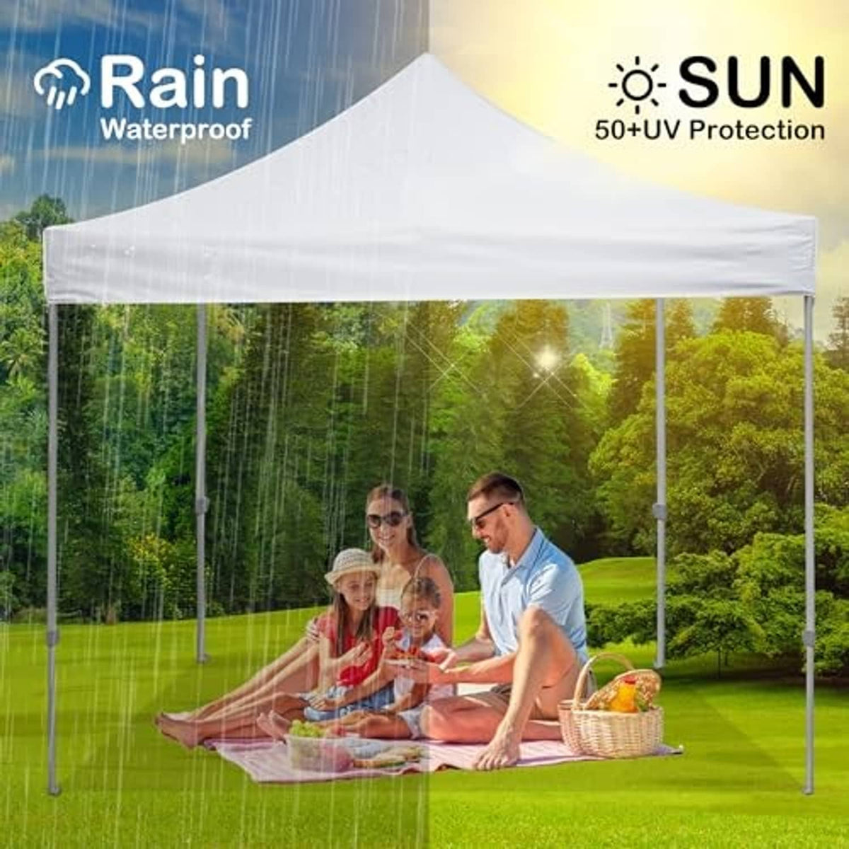 White pop-up canopy replacement top providing rain cover and sun protection outdoors