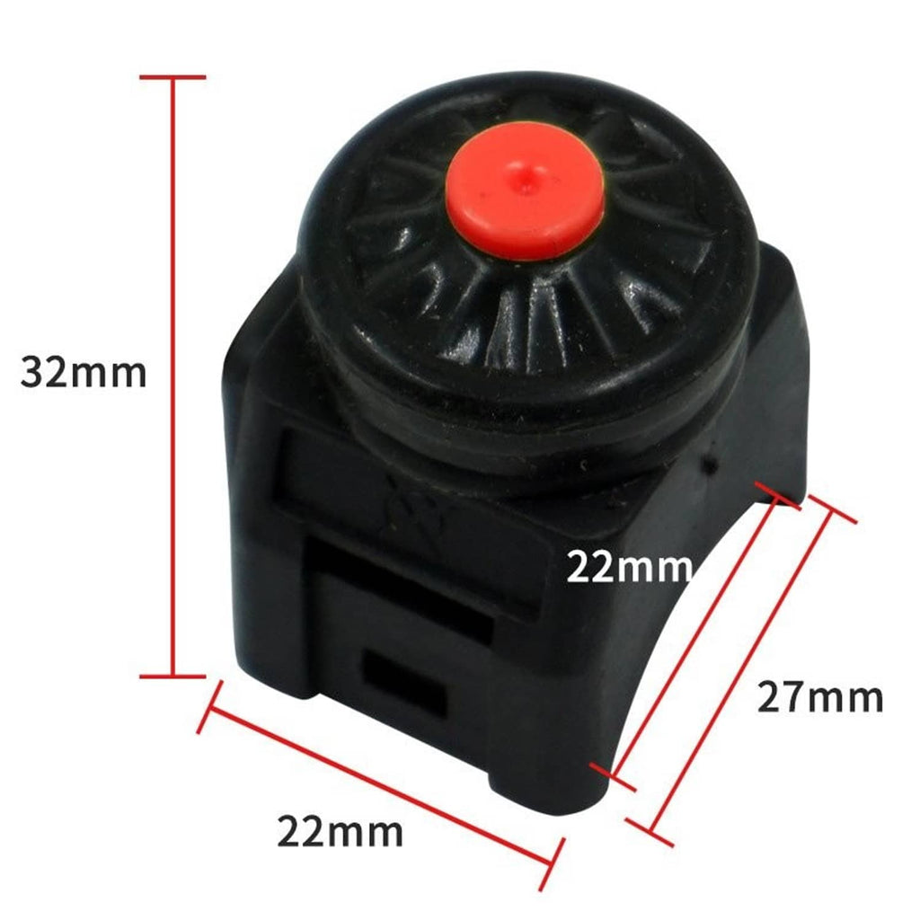 Red push-button kill switch dimensions: 32mm height, 22mm width, 27mm depth