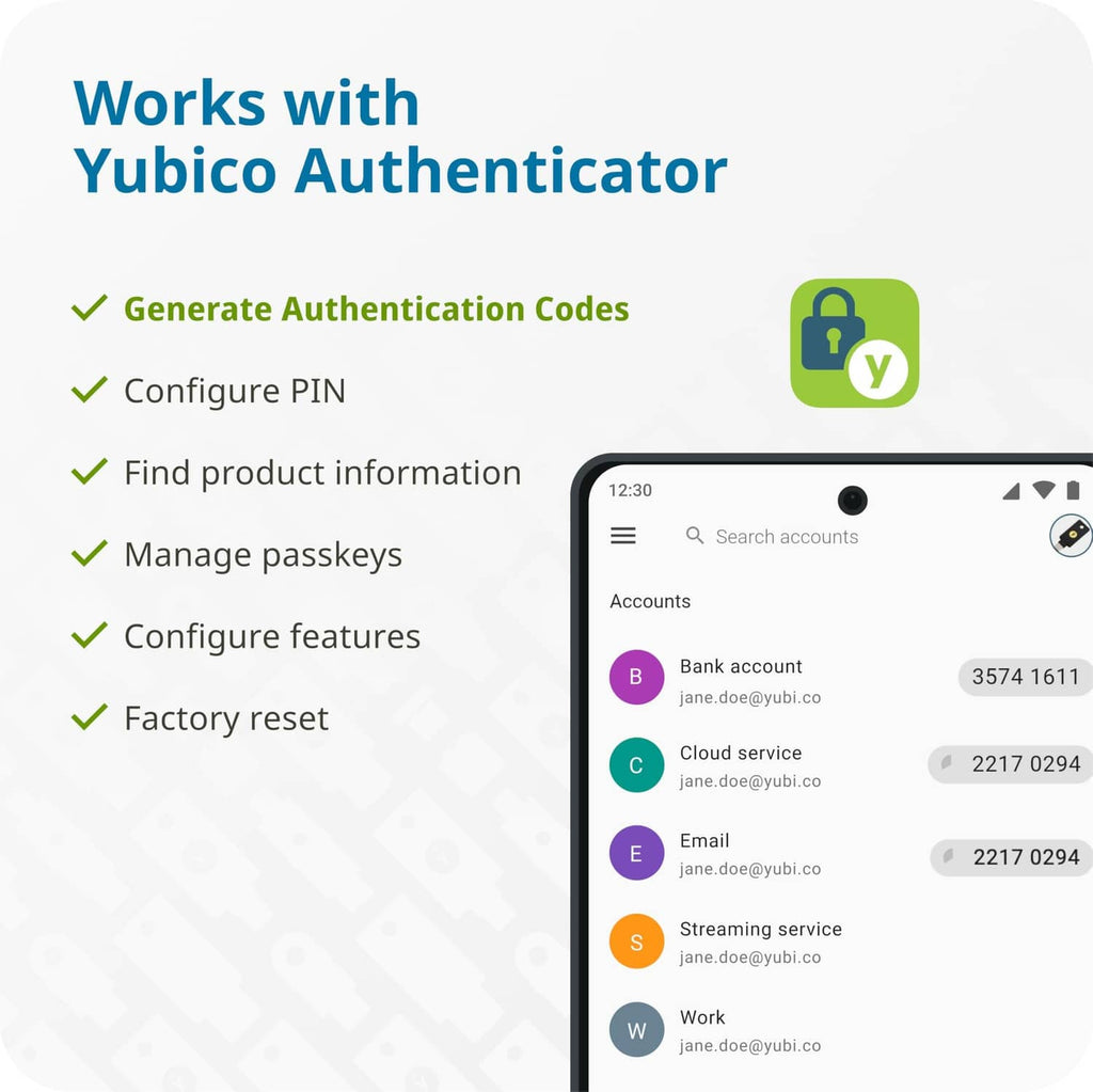 NFC USB-C security key with authenticator phone screen and lock icon