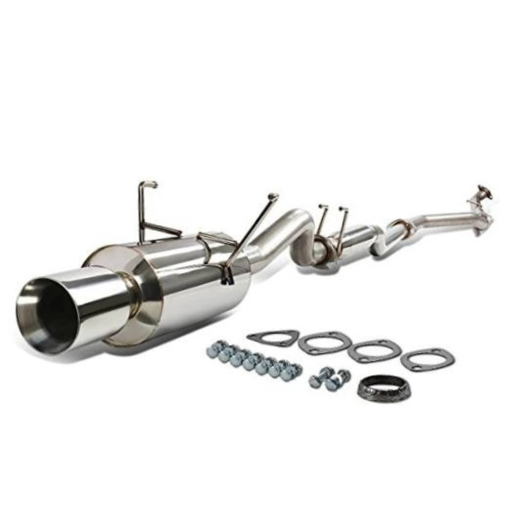 Stainless steel cat-back muffler exhaust system with twin round outlet and hardware