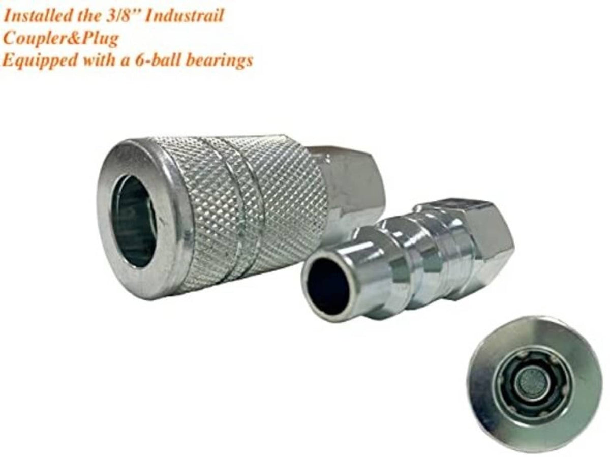 Metal air hose coupler plug set with brass fittings and push-style connector