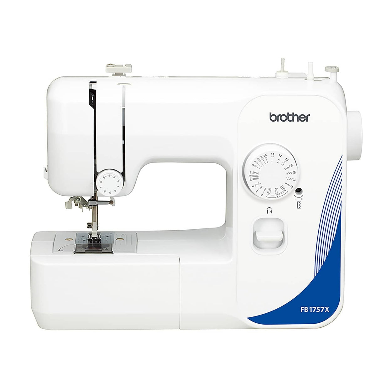 White Brother mechanical sewing machine with blue side panel and stitch dial