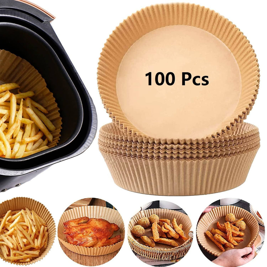 Round kraft paper air fryer liners, 100-count disposable nonstick cups