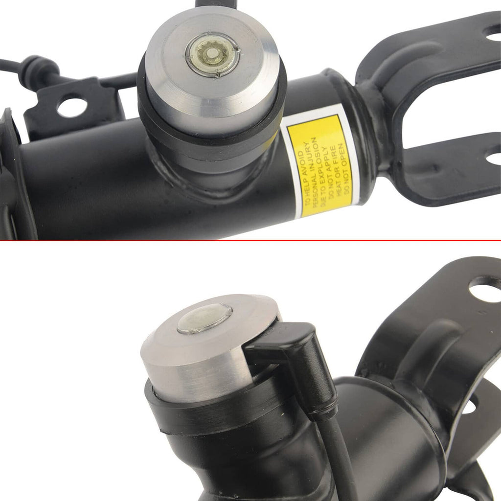 Front air suspension strut pair with black air springs, metal caps, and mounting bracket