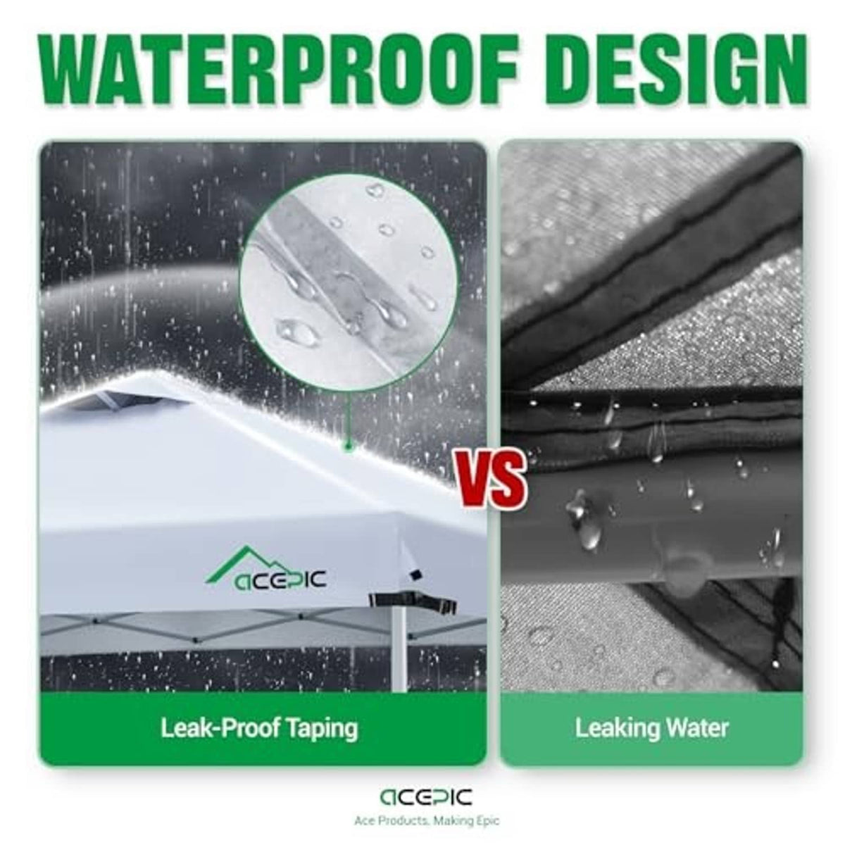 Black replacement canopy top with waterproof design, water droplets bead on fabric