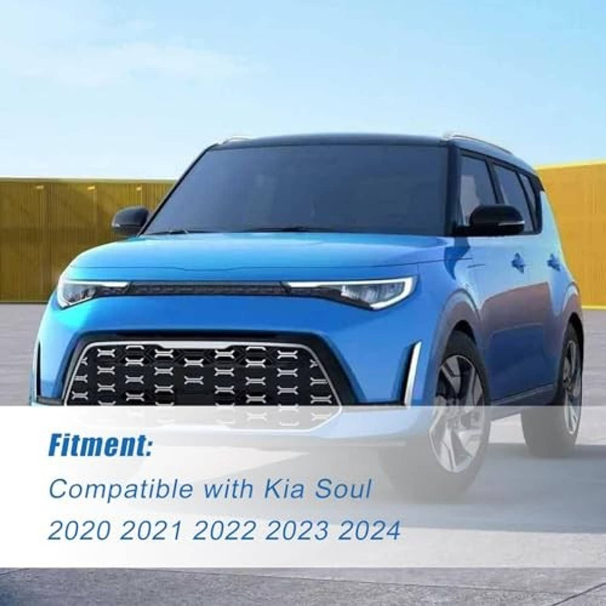 Blue compact SUV front end with grille and headlights