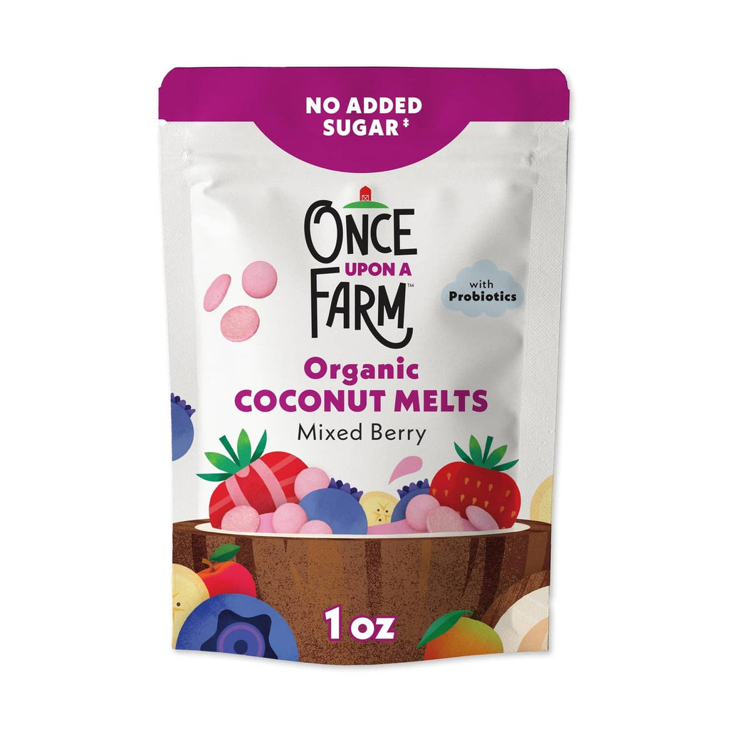 Organic coconut melts pouch, mixed berry flavor, 1 oz, with probiotics, no added sugar