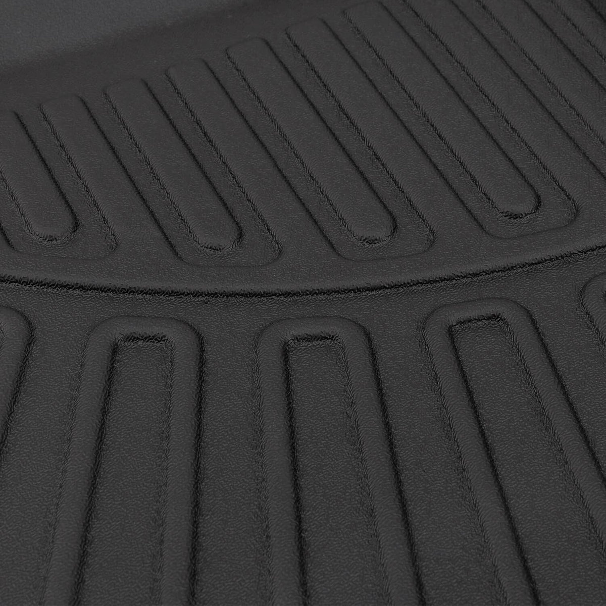 All-weather TPE floor mat with deep channels and ribbed surface for traction