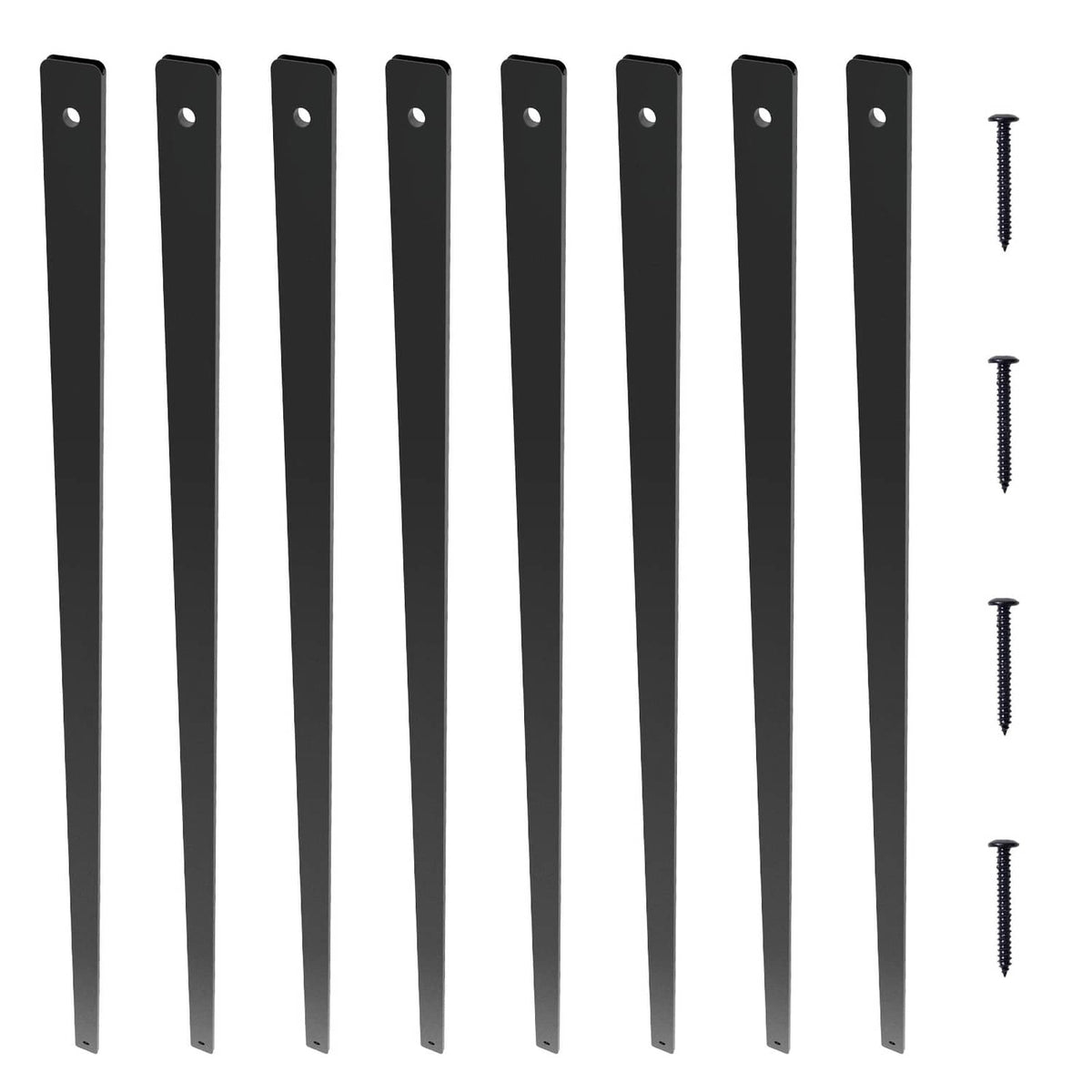 Matte black aluminum deck balusters with mounting screw set, 51-pack shown