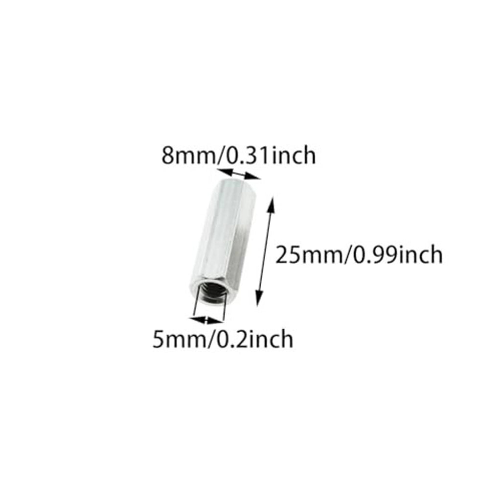 M5x25 hex socket screw dimensions shown: 8mm, 25mm length, 5mm head