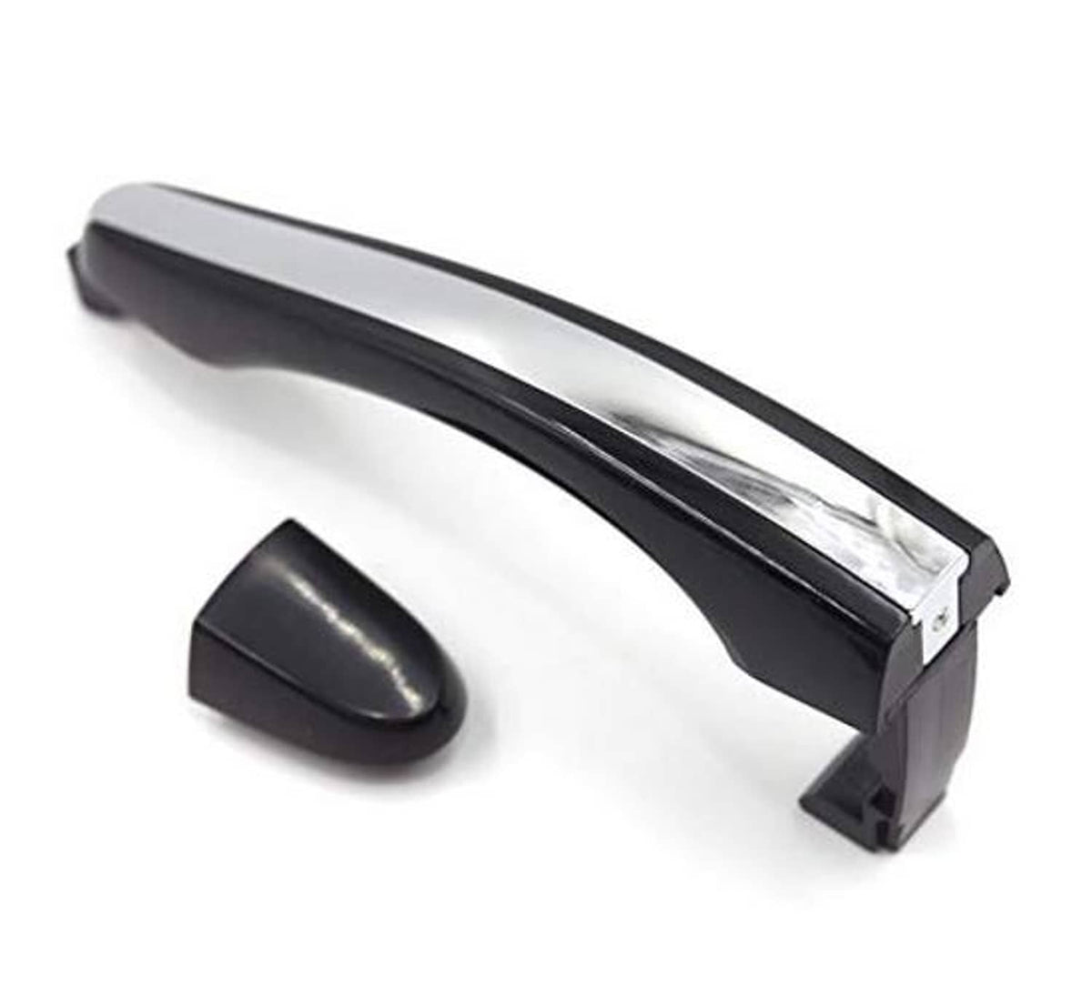 Chrome and black exterior door handle with detached black cover