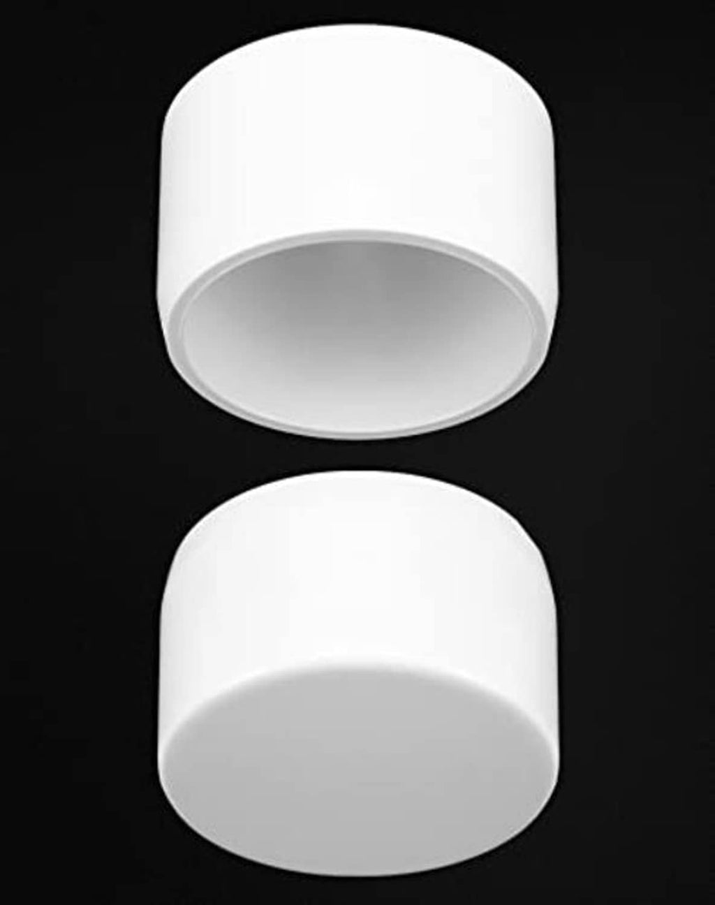 White 1-1/4 in PVC pipe end caps, open end and interior detail