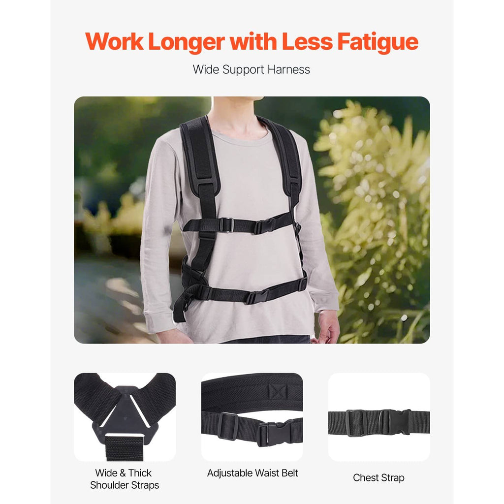 Black wide support harness straps for carrying a pressure washer wand
