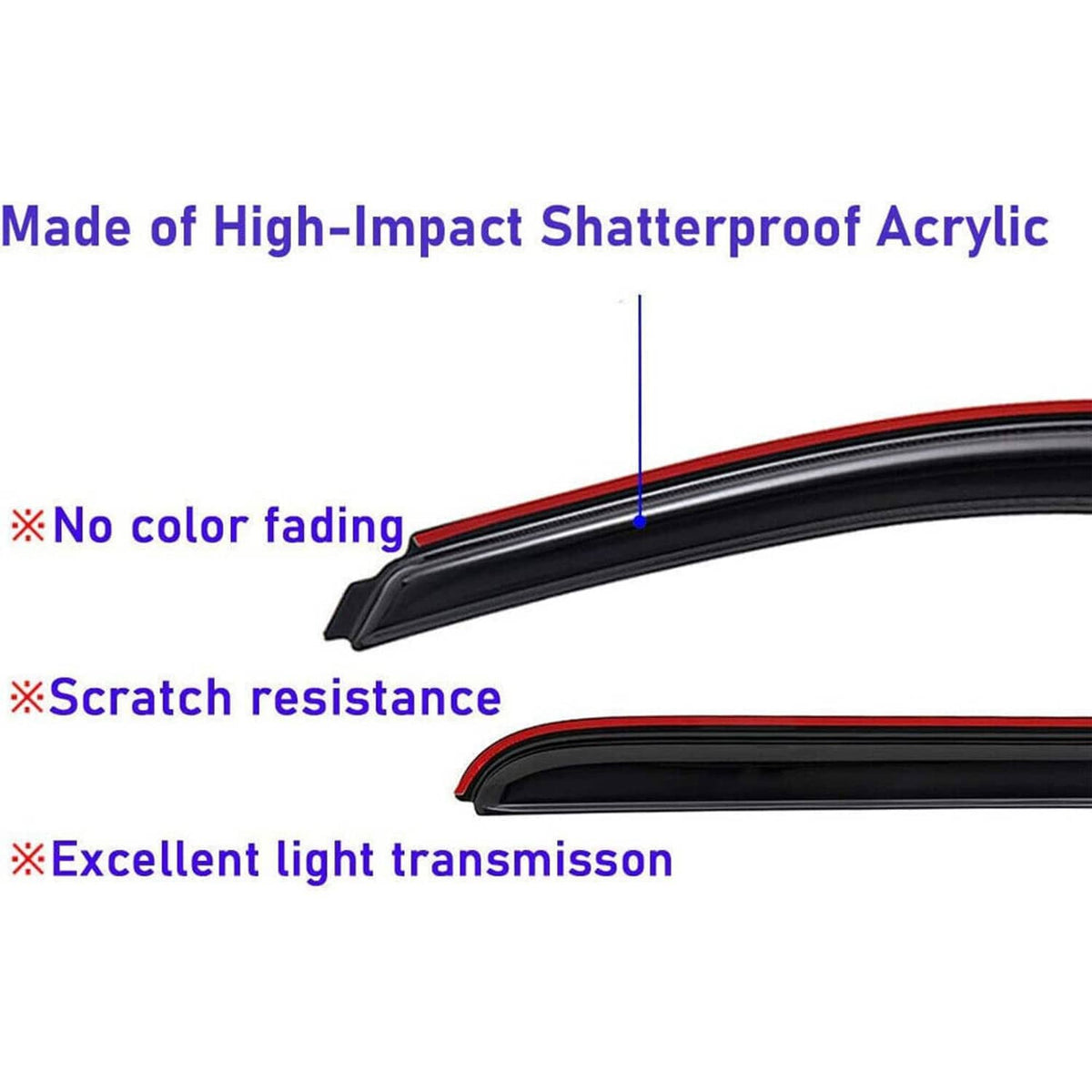 Black acrylic window visor with red trim edge and dark protective surface