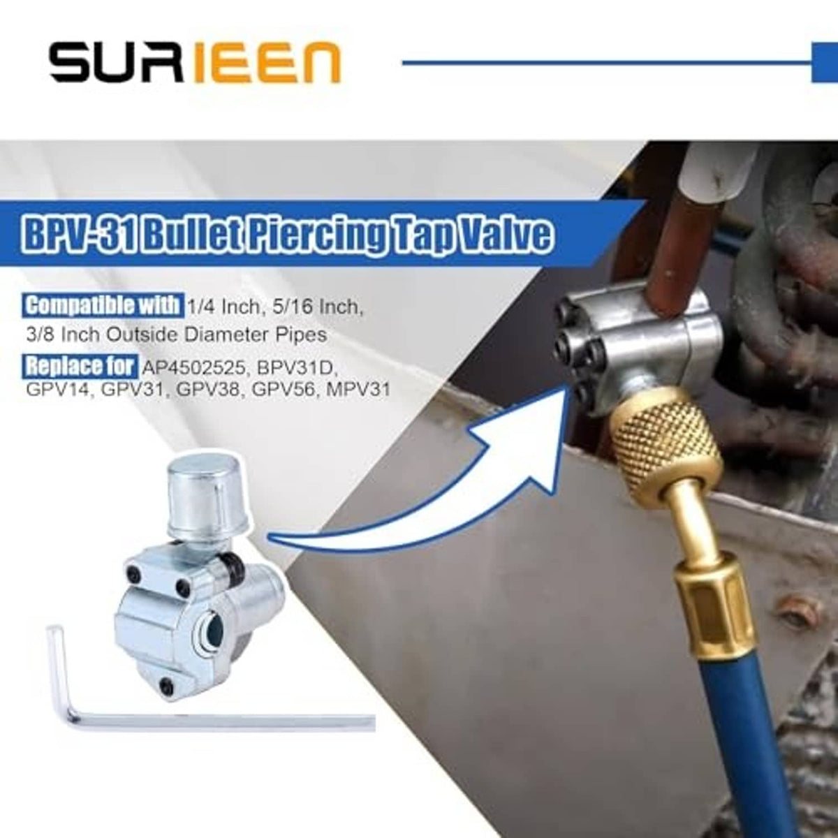 Bullet piercing tap valve with brass threaded 1/4in SAE connection for refrigerant lines