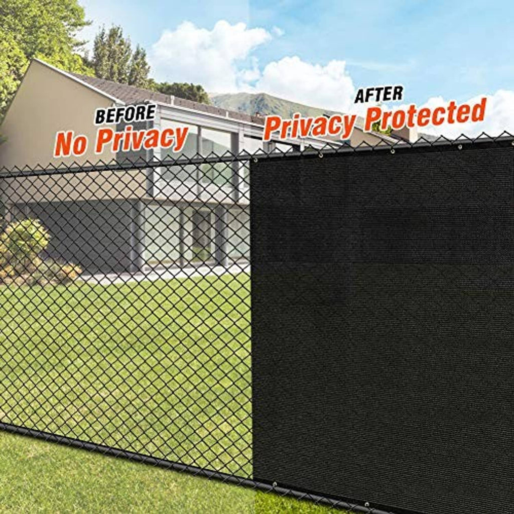 Black privacy screen fence attached to chain-link for fuller coverage