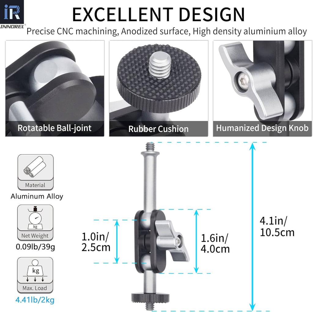Dual ball-joint mount for tripod with rubber cushion base and knurled tightening knob