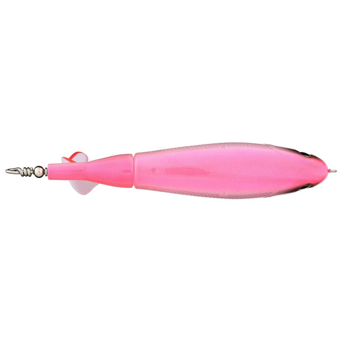 Pink topwater lure with side eye and split-ring hook