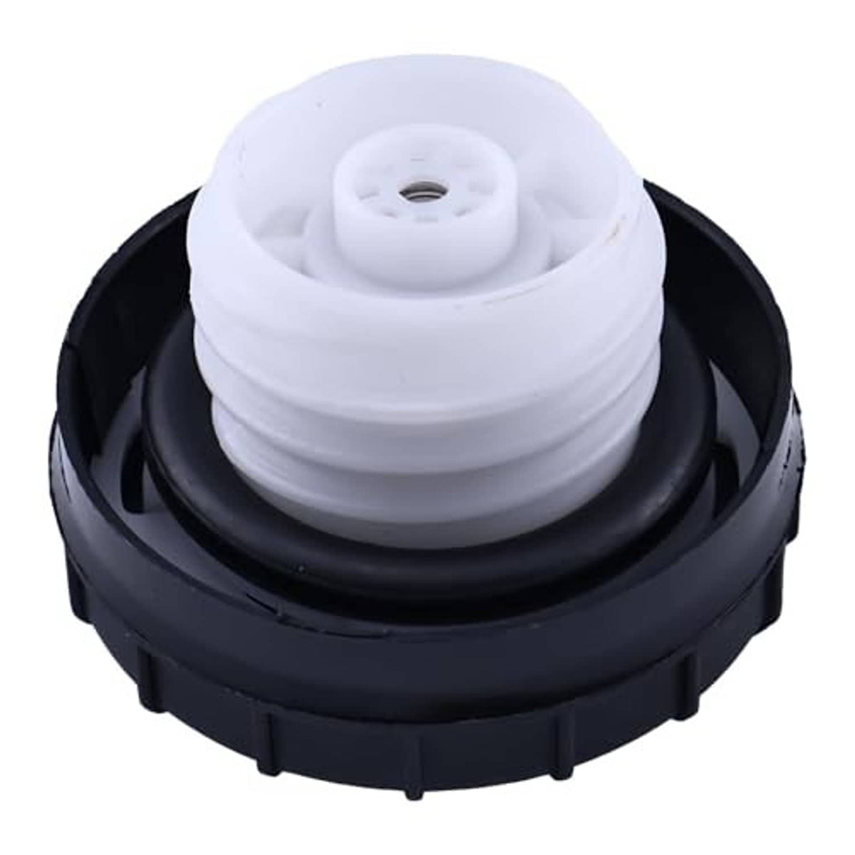 Fuel tank gas cap with white plastic insert and black outer ring