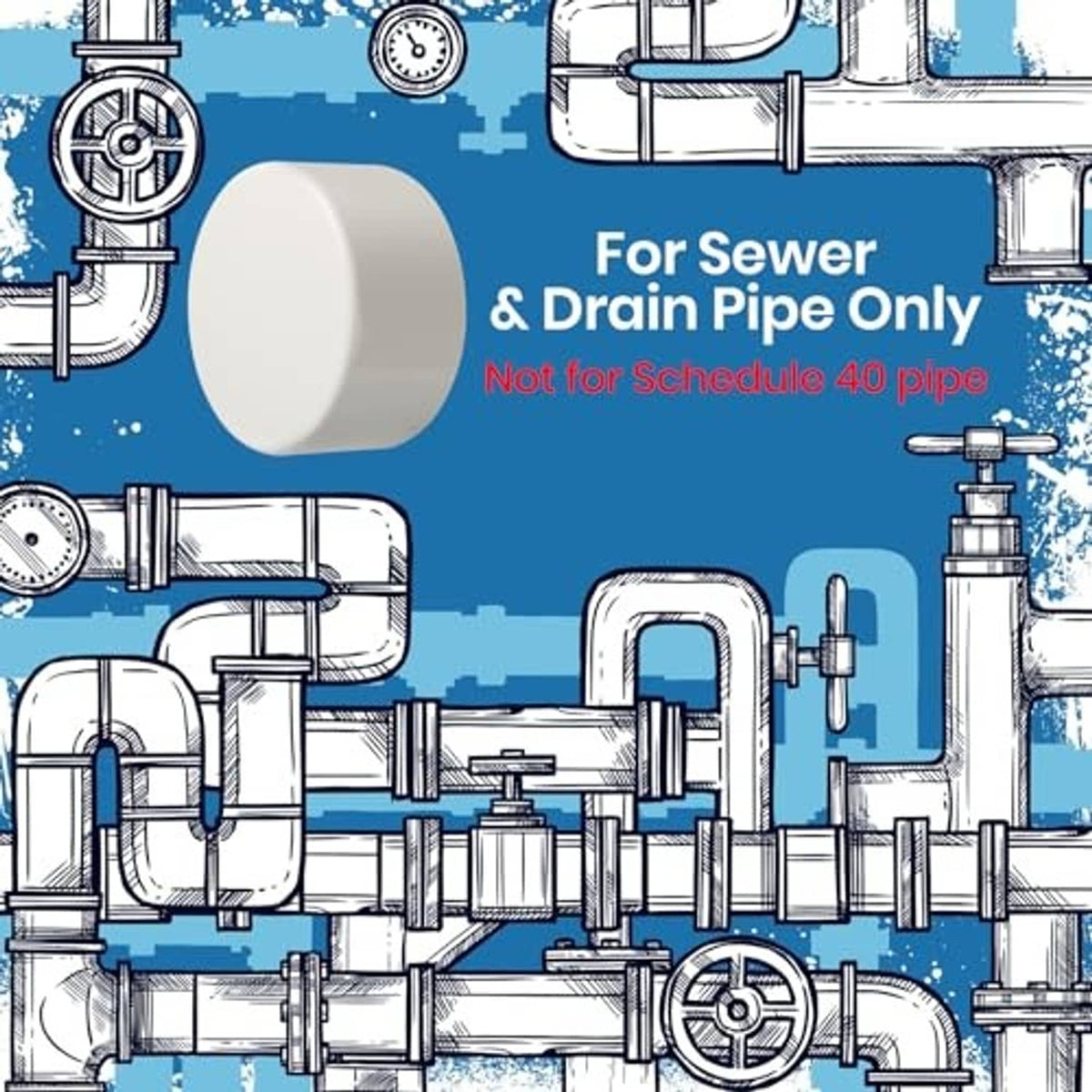PVC sewer and drain pipe cap shown for pipe end closure, light gray