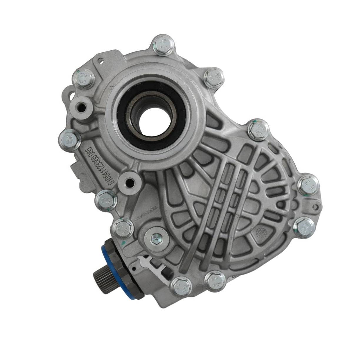 Transfer case end cover with circular bearing opening and blue seal base