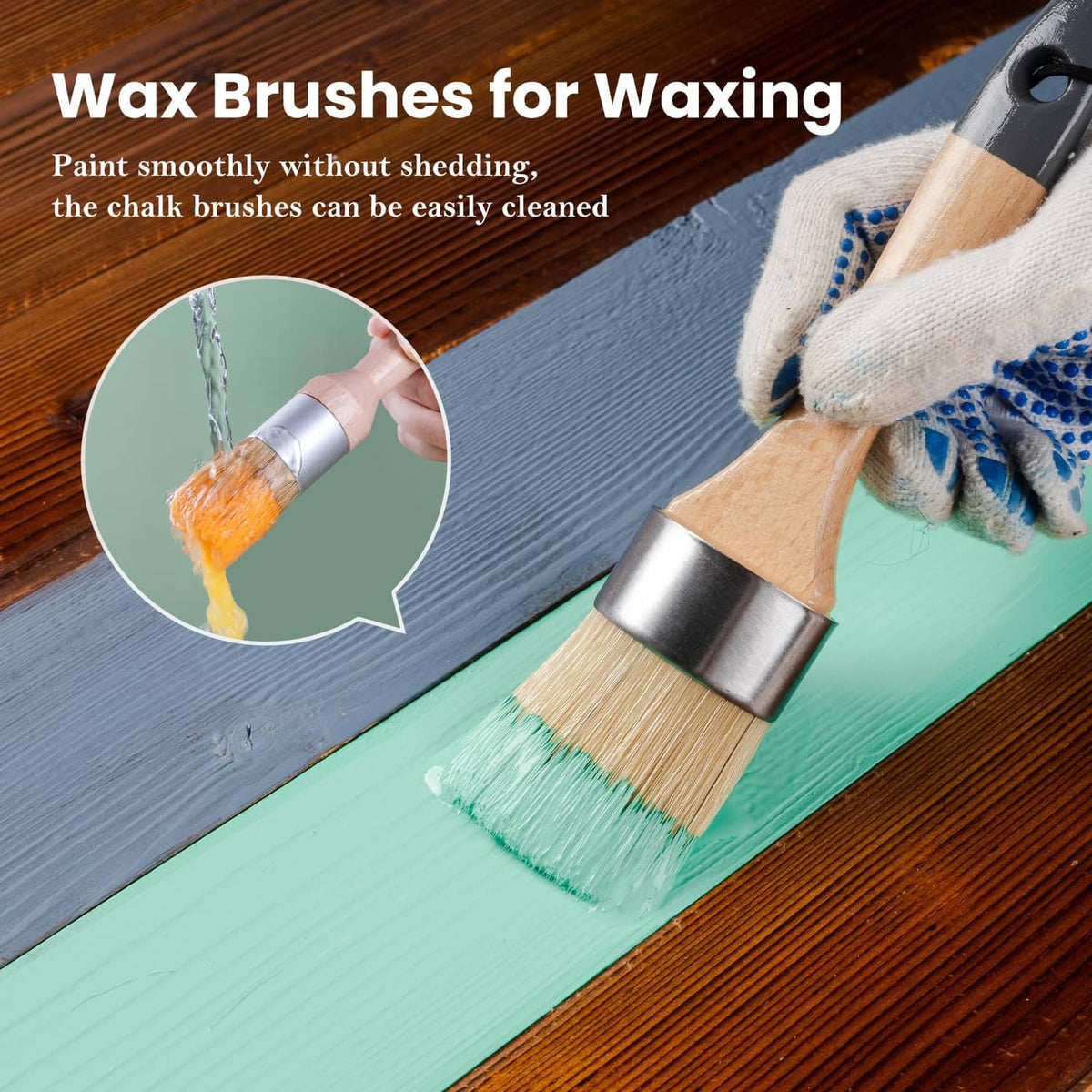 Chalk wax brush with dense bristles, wood handle and metal ferrule
