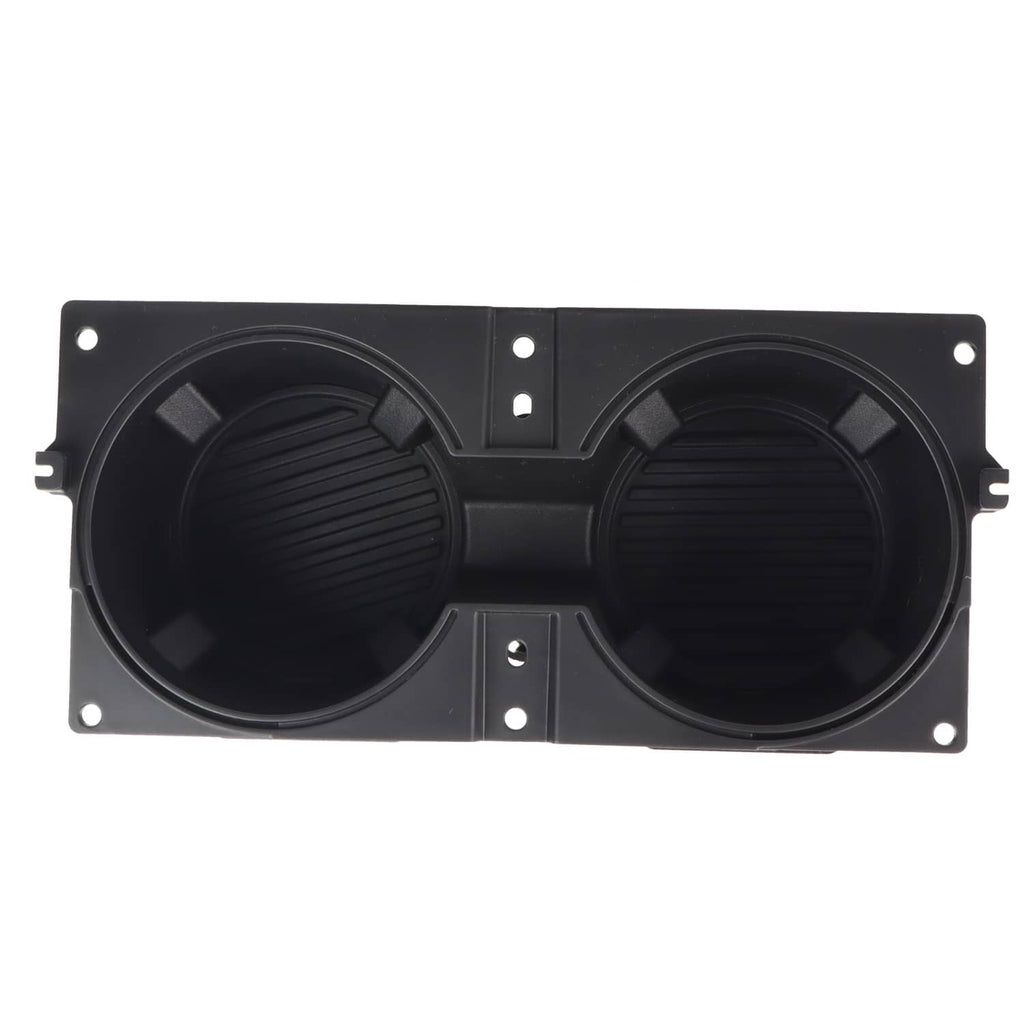 Black front center console cup holder panel with two round cup openings