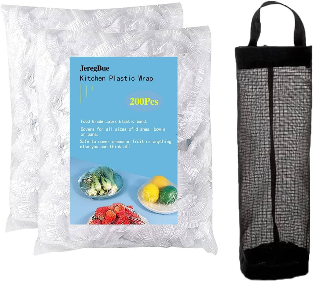 Stacked clear elastic bowl covers, elastic edges, set of 200 pieces, with bag
