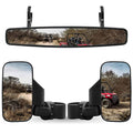 UTV mirror set with wide center rearview and two side mirrors, black clamp mounts