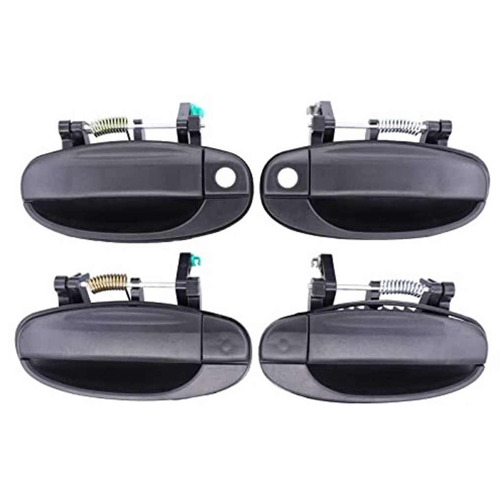 Textured matte black exterior door handles, angled front view of four units