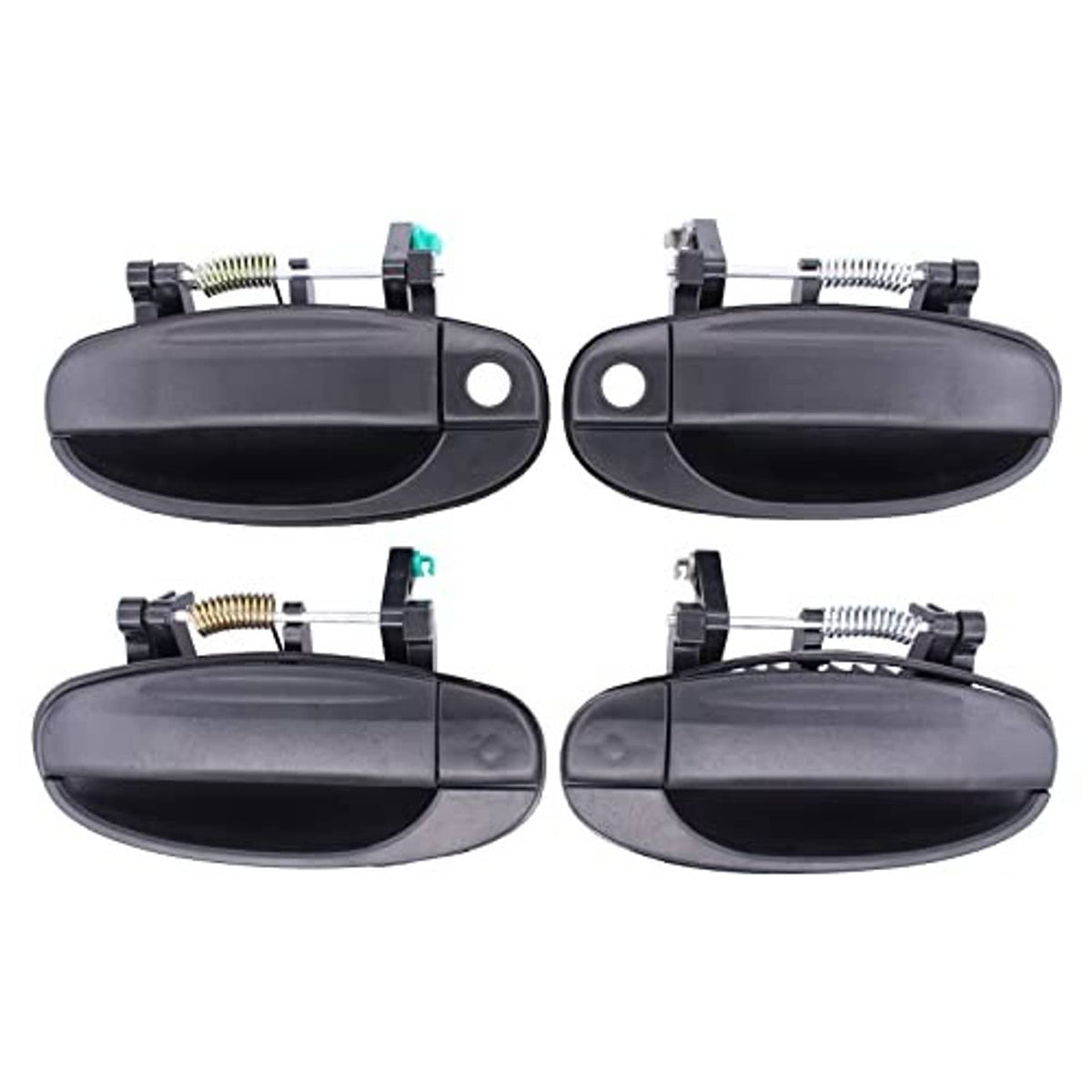 Textured matte black exterior door handles, angled front view of four units