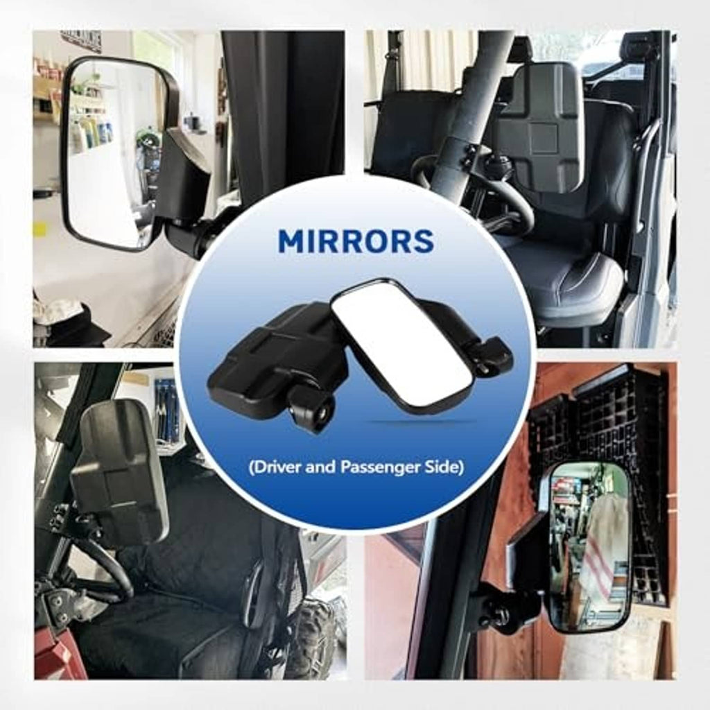 UTV rear side mirror set for driver and passenger with black mount and glass