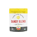 Instant herbal beverage pouch with yellow top and Dandy Blend branding
