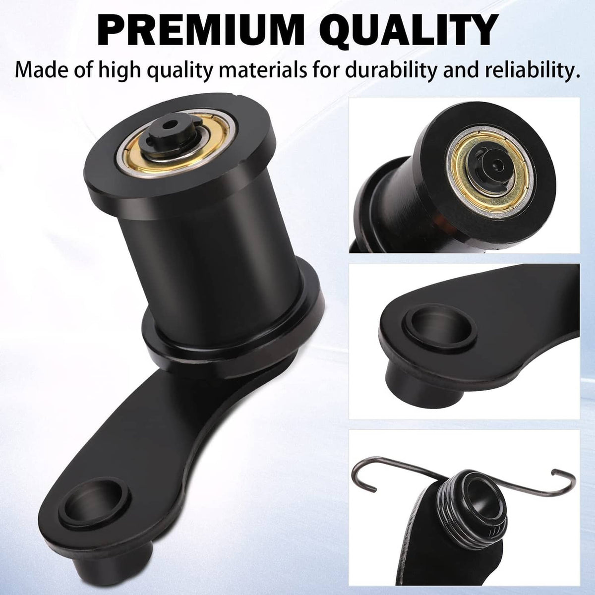 Black chain tensioner roller assembly with spring