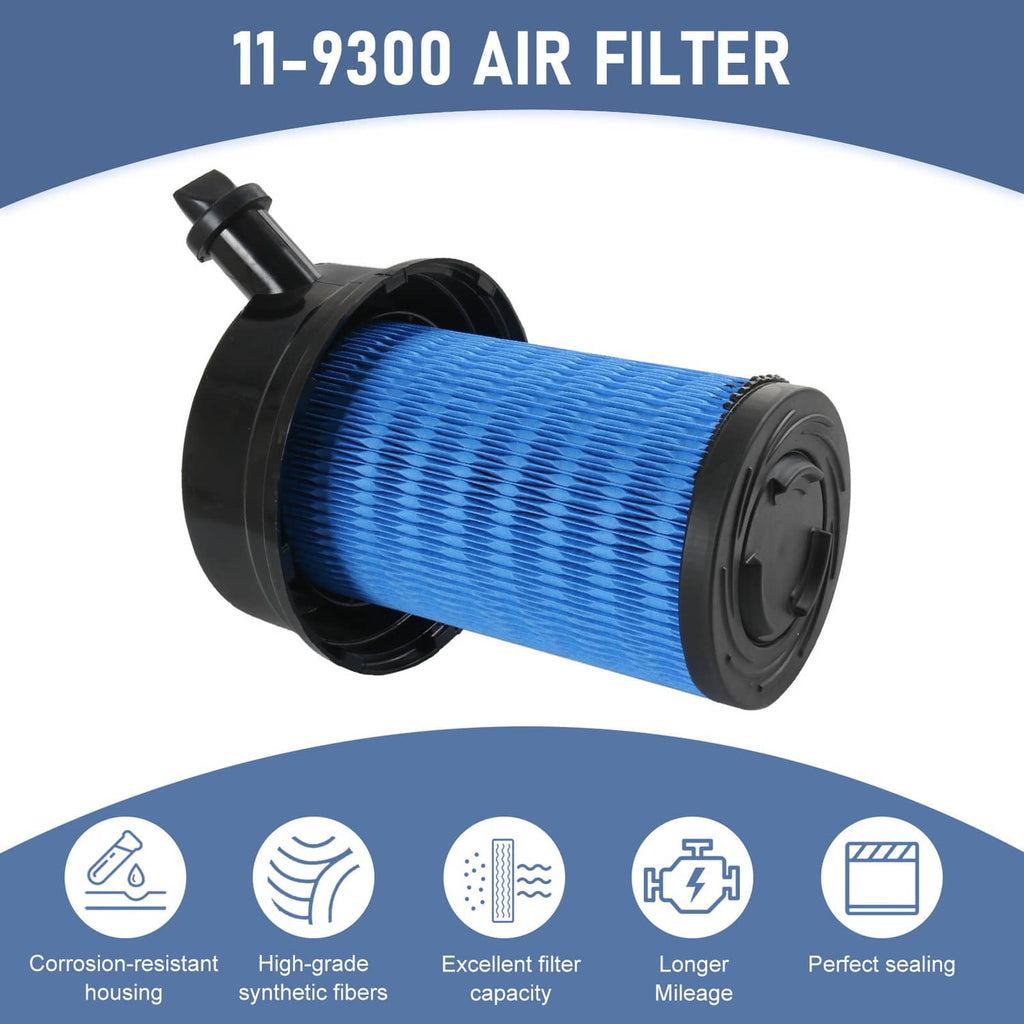 11-9300 air filter cartridge with blue pleated element and black end caps