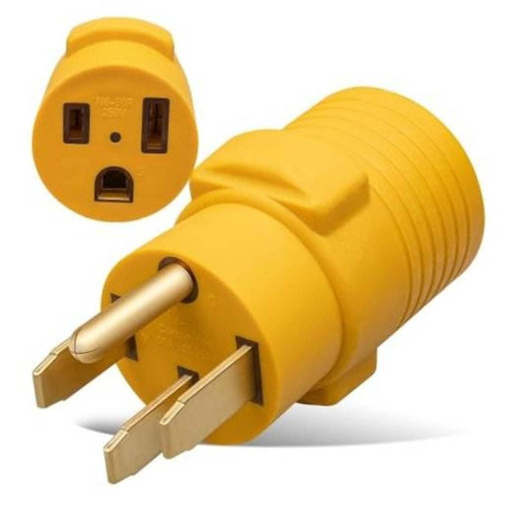 Yellow adapter plug connector with 4-prong face and metal grounding blade