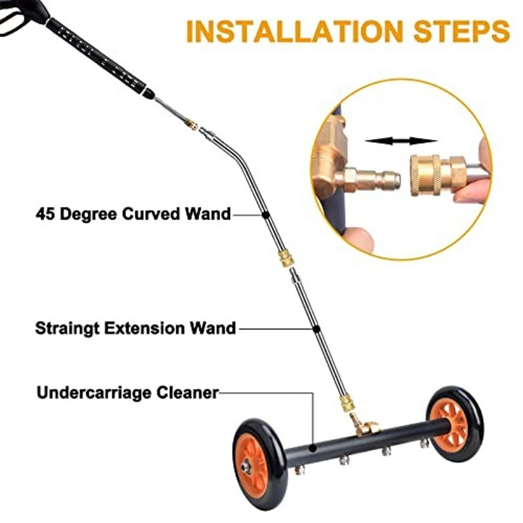45° curved and straight extension wands with brass couplers for undercarriage washer