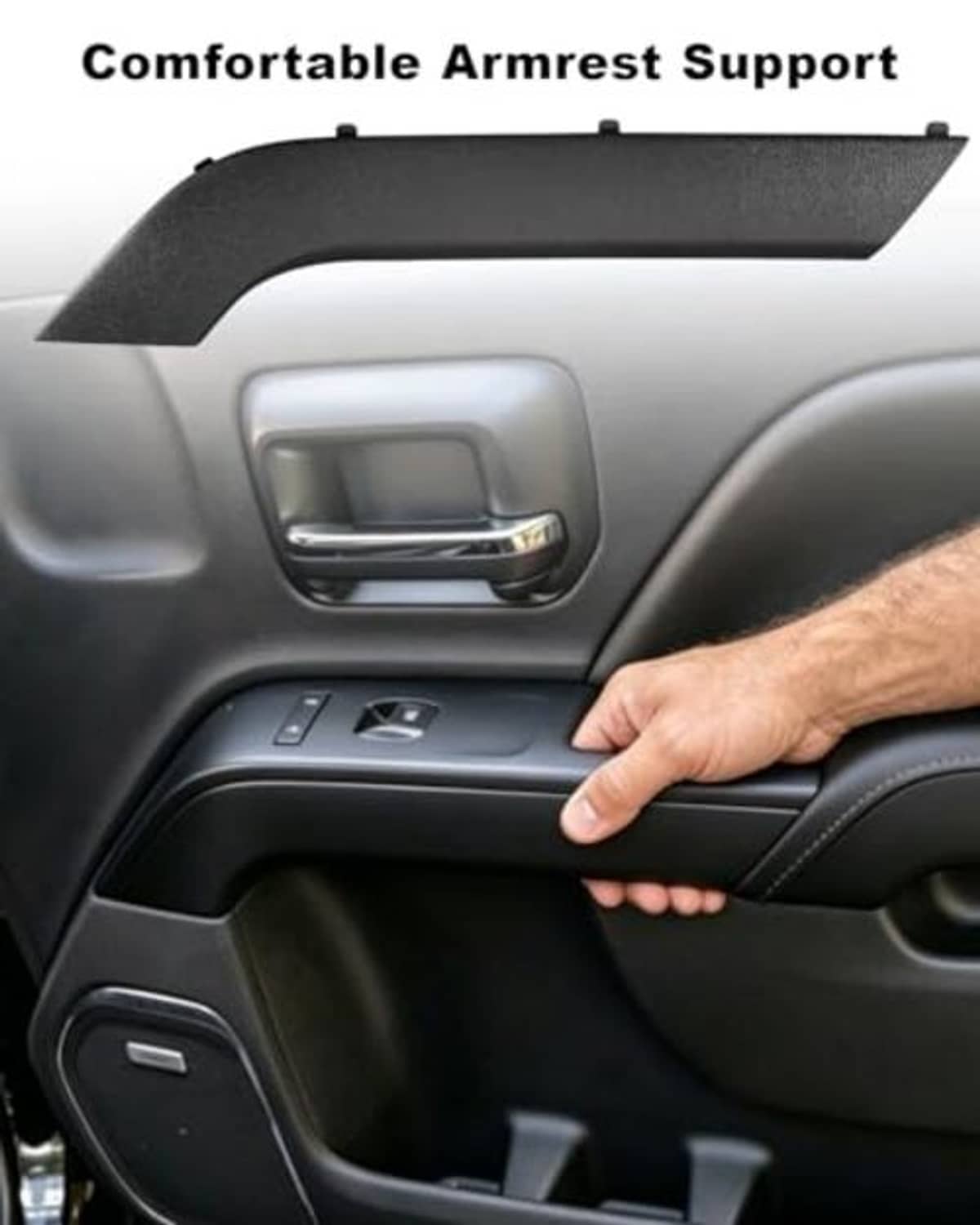 Dark gray door armrest bezel cover installed on the door panel